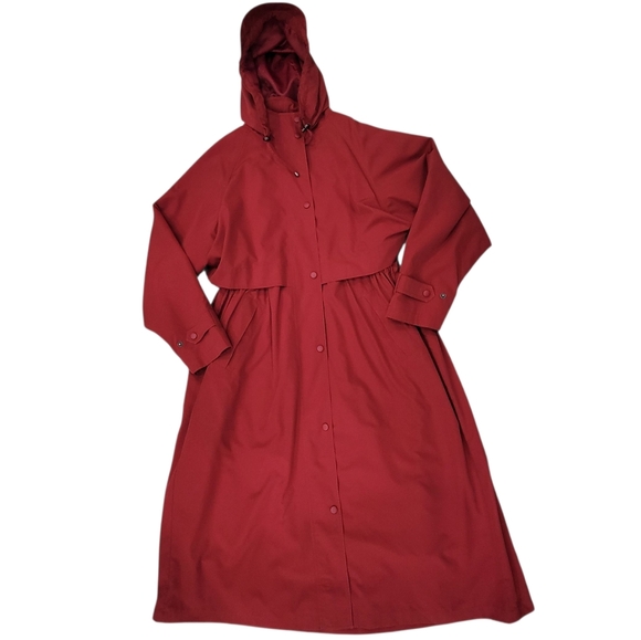 Vintage L.L.Bean Red Rain Coat Long Trench Jacket Wool Liner Hooded Women’s XL P - Picture 16 of 17